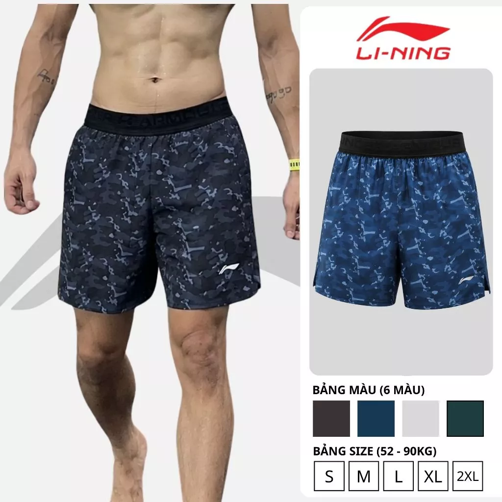Quần đùi nam Li-Ning cao cấp, Quần short nam vải thể thao co giãn K01 chơi cầu lông, chạy bộ, gym