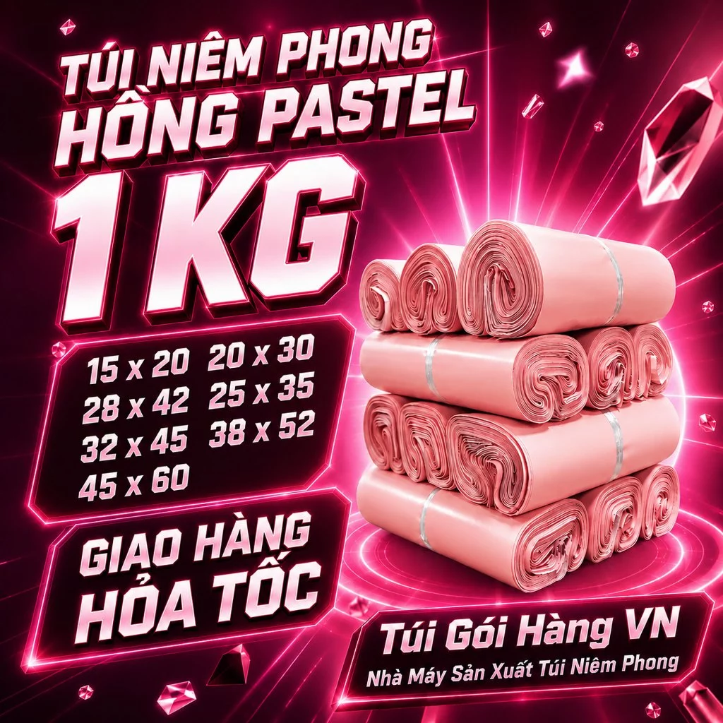 1KG Túi Niêm Phong Hồng Pastel Keo Dán Tốt, Giao Hoả Tốc, Giá Đã Bao Gồm VAT - Túi Gói Hàng VN