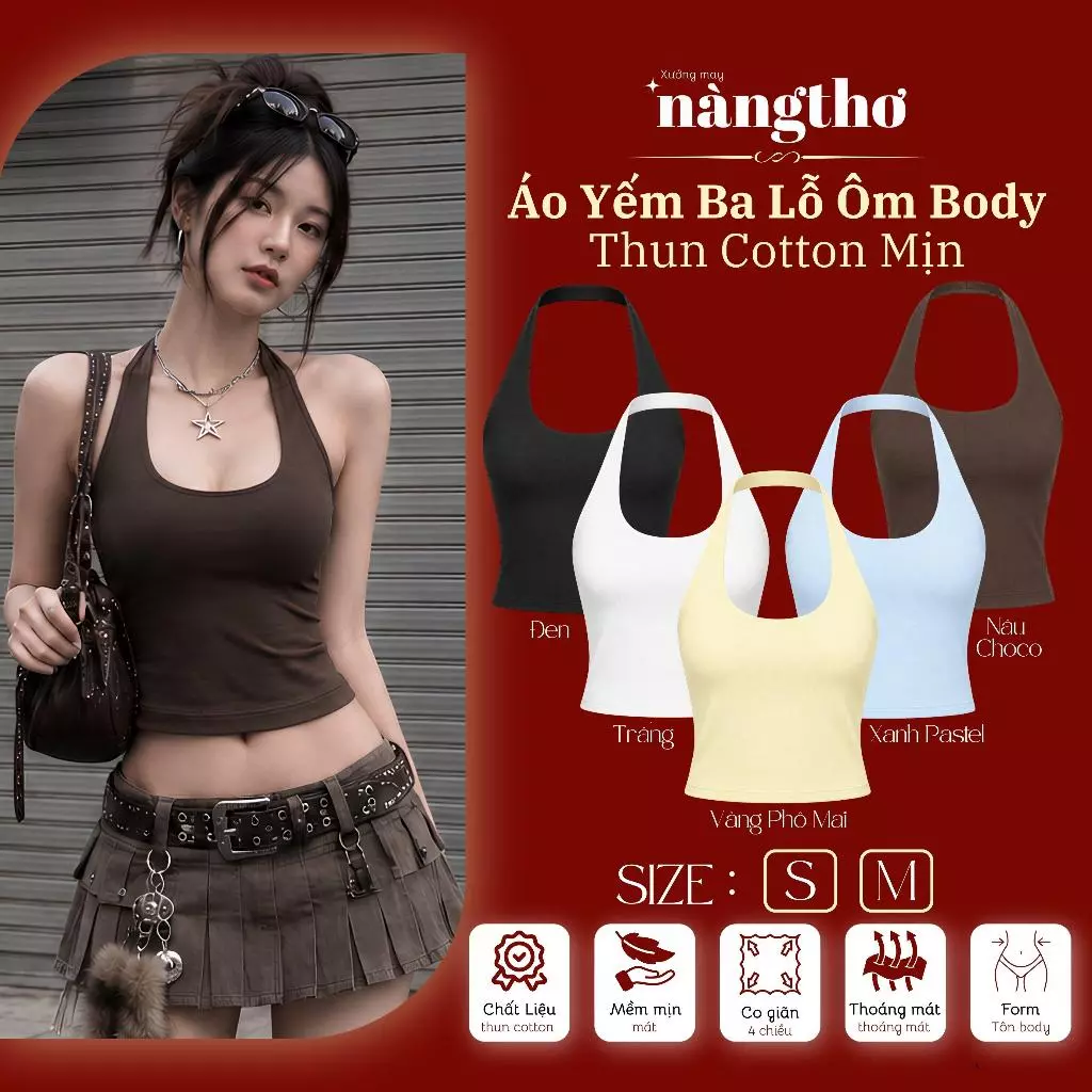 225 Luna Halter-Áo Cổ Yếm Ba Lỗ Ôm Body 2 Lớp Phong Cách Y2K Chất Thun Cotton Mịn