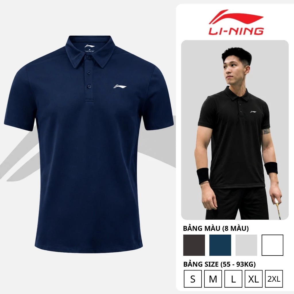 Áo polo nam Li-Ning APLS001, Áo thun nam cổ bẻ vải thể thao mềm mát, co giãn tốt, thoáng mát 55-93kg
