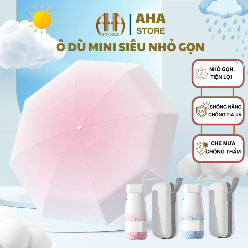 Ô Dù Gấp Gọn Mini Bỏ Túi, Ô Dù Che Mưa Đi Nắng UPF 50 Chống Chống UV Tia Cực Tím Hình Cute