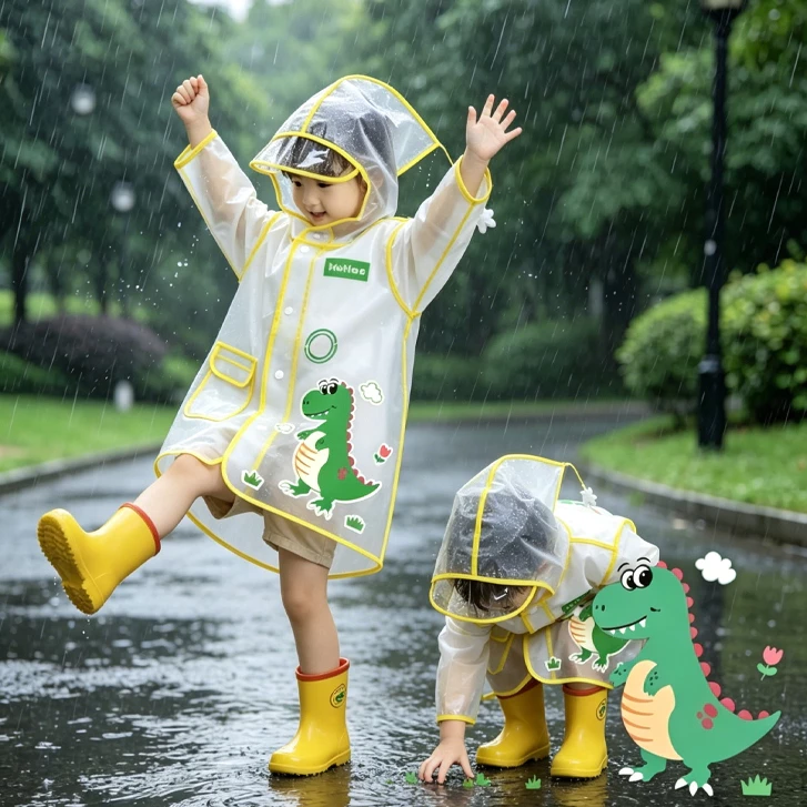 [Wx] Áo Mưa Bé Gái/Trai 3-8 Tuổi EVA Cao Cấp - Mũ Vành Rộng Che Mặt Siêu Nhẹ Gấp Gọn