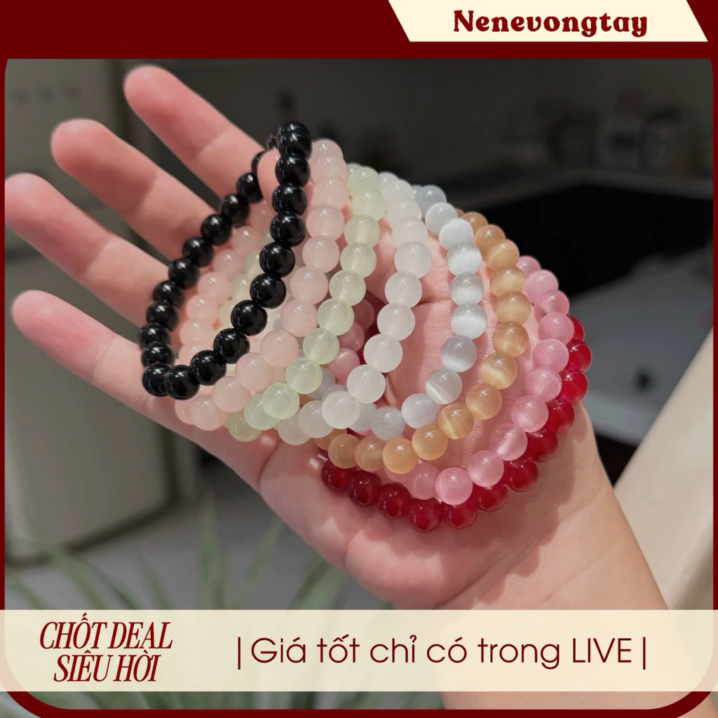 Vòng tay chuỗi 8mm hạt cườm, vòng tay hạt bi tráng men nhiều màu cho học sinh (tặng hộp)