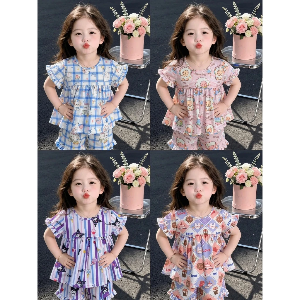 (GN-BÈO 01) BỘ BÉ GÁI ĐÙI LỬNG BABYDOLL PHỐI BÈO (1–6 TUỔI) VẢI THUN LẠNH – MÁT MẺ – XINH XẮN CHO BÉ GÁI