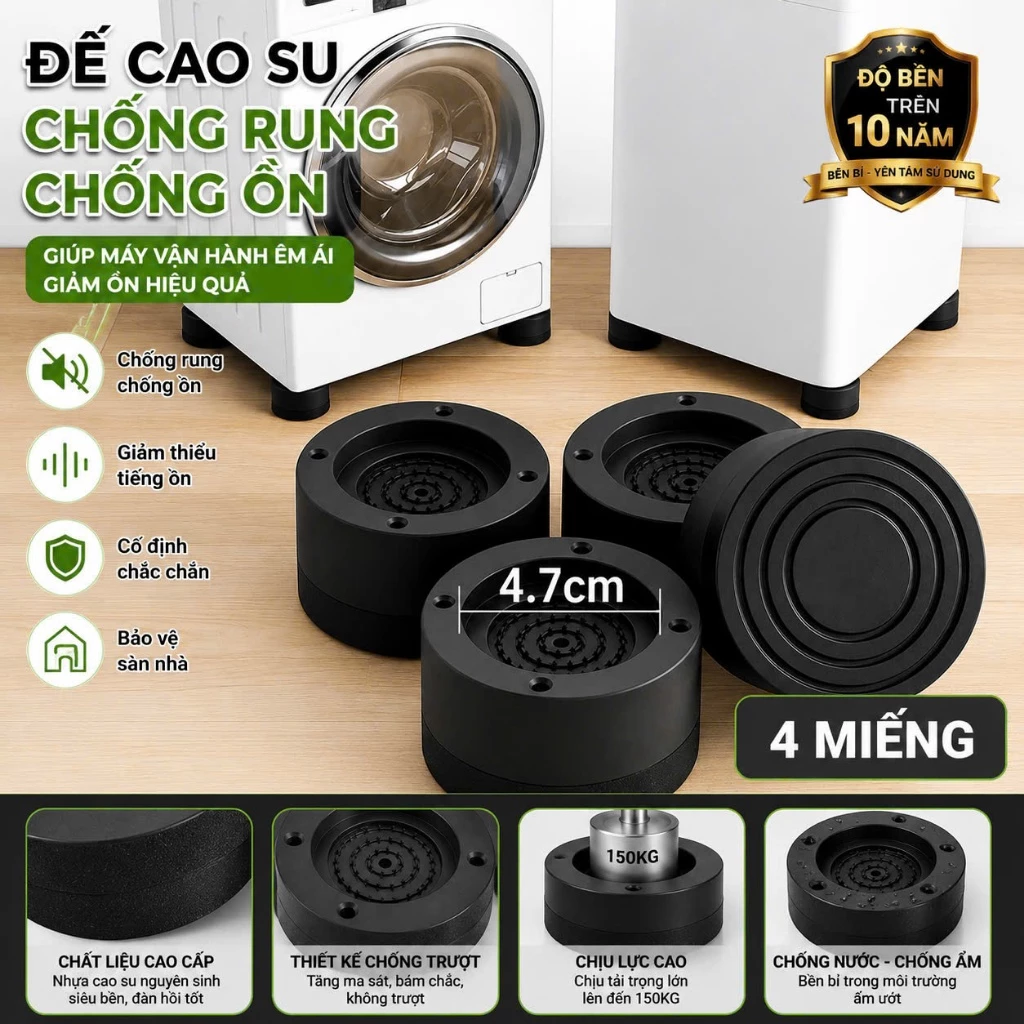 (HOT) Bộ 4 Chân Đệm Chống Rung Đa Năng, Kê Máy Giặt, Tủ Lạnh, Bếp Ga, Chống Trượt Siêu Êm