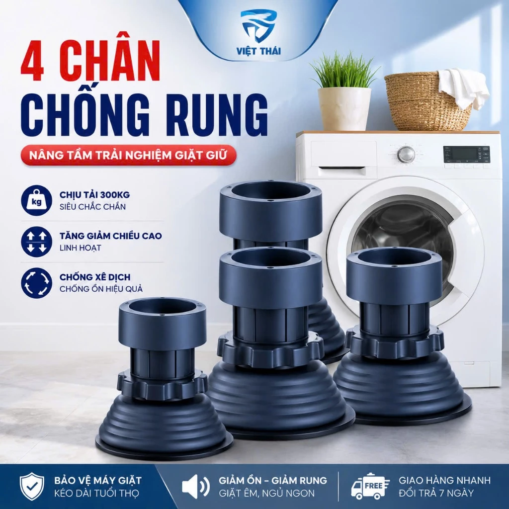 Set 4 Chân Kê Máy Giặt Tủ Lạnh, Chân Đỡ Đa Năng Chống Rung Lắc, Tăng Giảm Chiều Cao Chống Trơn Trượt