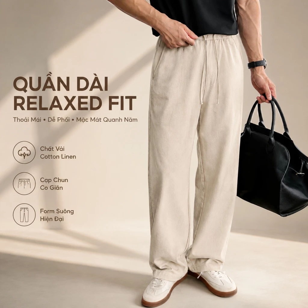 Quần dài ROWAY, vải linen co giãn nhẹ, form regular | suông linen