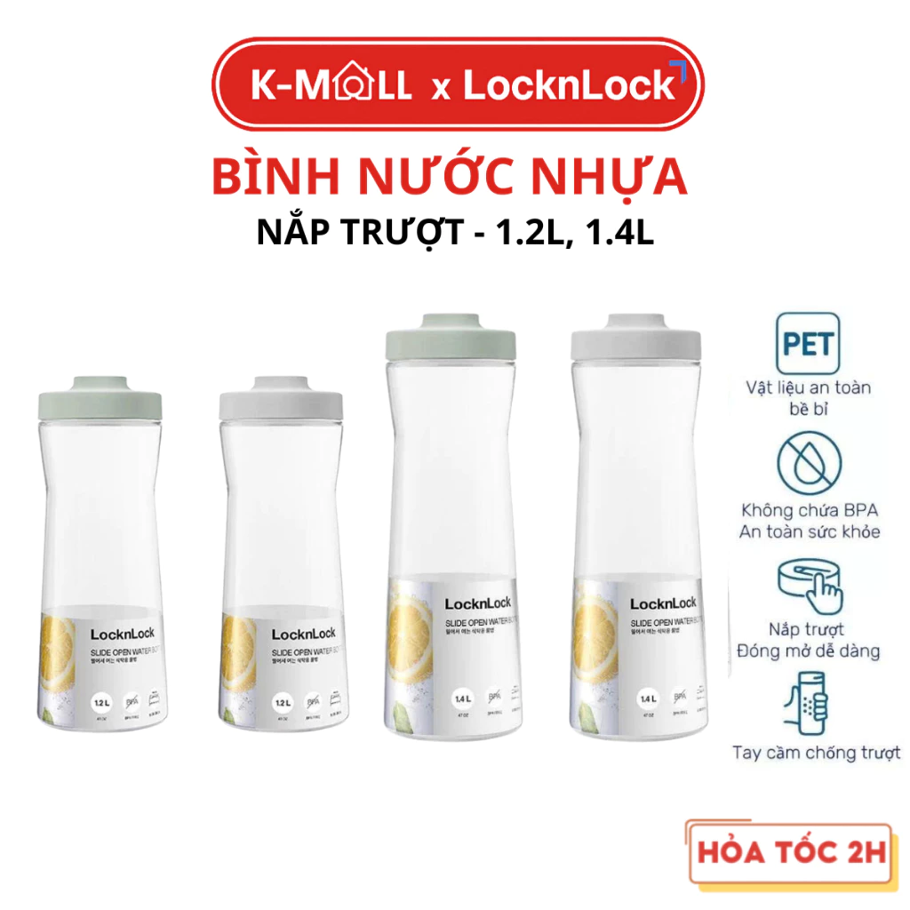 Bình Nước Nhựa LocknLock Slide Open HAP823 (1.2L) HAP824 (1.4L) - Nhựa PET BPA Free - K-MALL