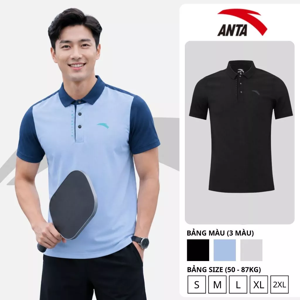 Áo polo nam ANTA 3M cao cấp, Áo nam vải gai thể thao mềm mát, CO GIÃN, THẤM HÚT [50-87kg]