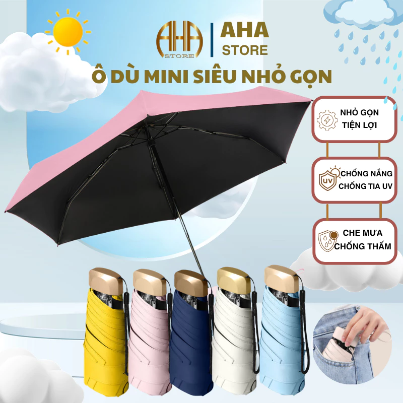 Ô Dù Gấp Gọn Mini Bỏ Túi Kích Thước Nhỏ Gọn, Ô Dù Che Mưa Đi Nắng UPF 50 Chống Tia Cực Tím