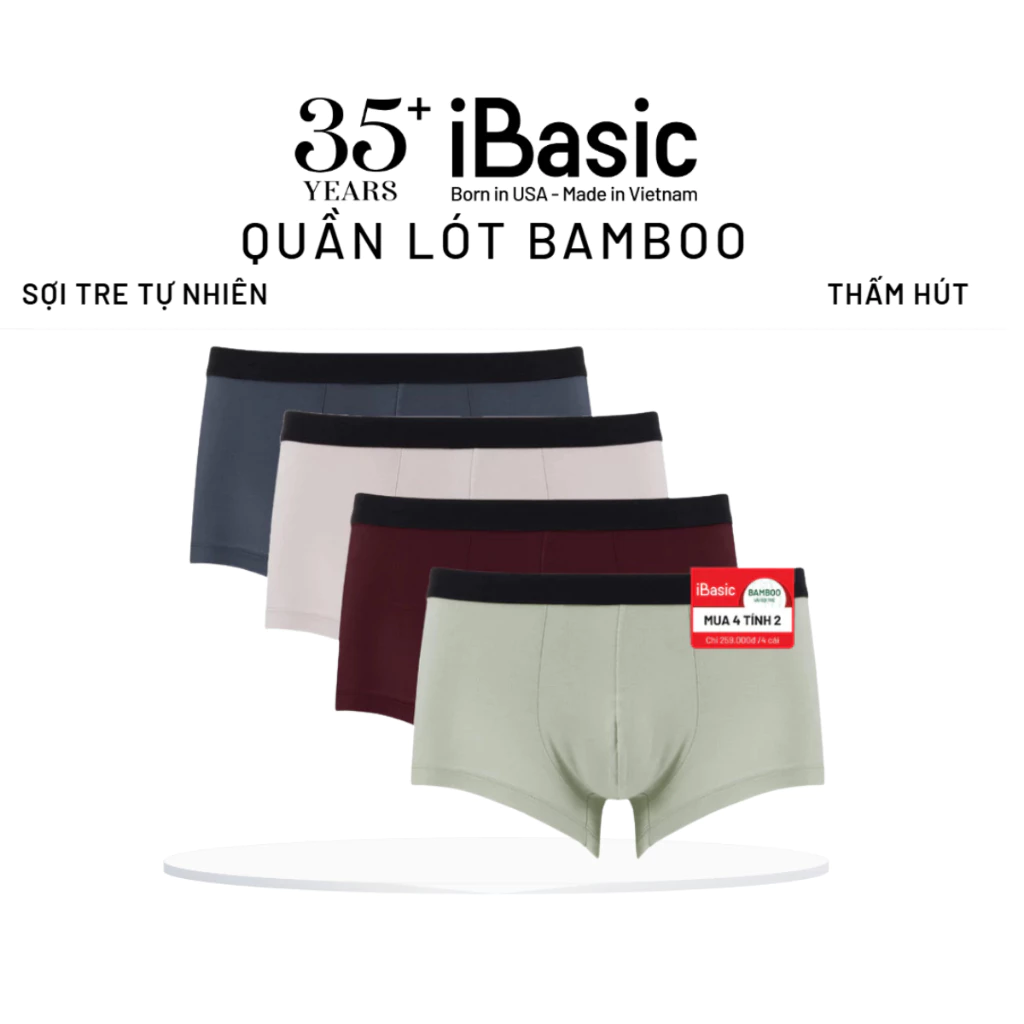 Pack 4 quần lót nam phom trunk iBasic vải sợi tre bamboo PANM150-PA4