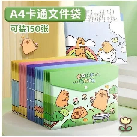 Combo 5 Túi Đựng Tài Liệu A4, Túi Khuy Cúc Bấm Bìa Đựng Tài Liệu Clear Bag Mẫu Cute  Hot Trend Capybara
