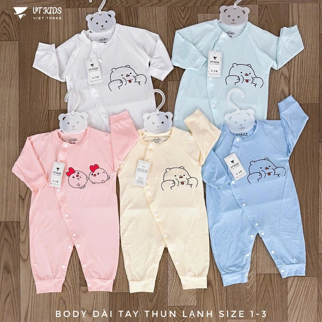 BDY4. Bodysuit Sơ Sinh Dài Tay VTKids Vải Thun Lạnh Mềm Mát Cho Bé Từ 3-9kg
