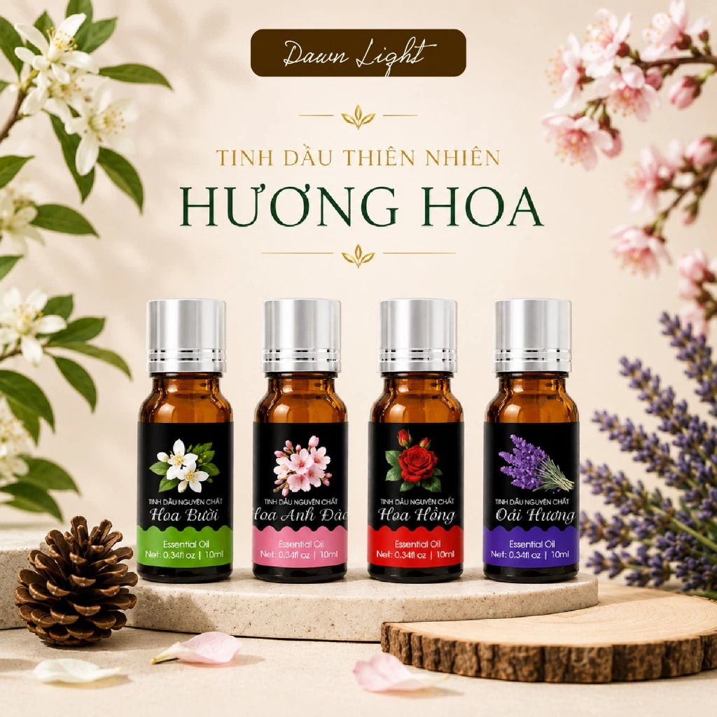 Tinh Dầu Hương Hoa Thiên Nhiên 10ml Thơm Phòng Ngủ, Spa, Khách Sạn, Xe, Thư Giãn, Tủ, Đuổi Muỗi Có Kiểm Nghiệm COA