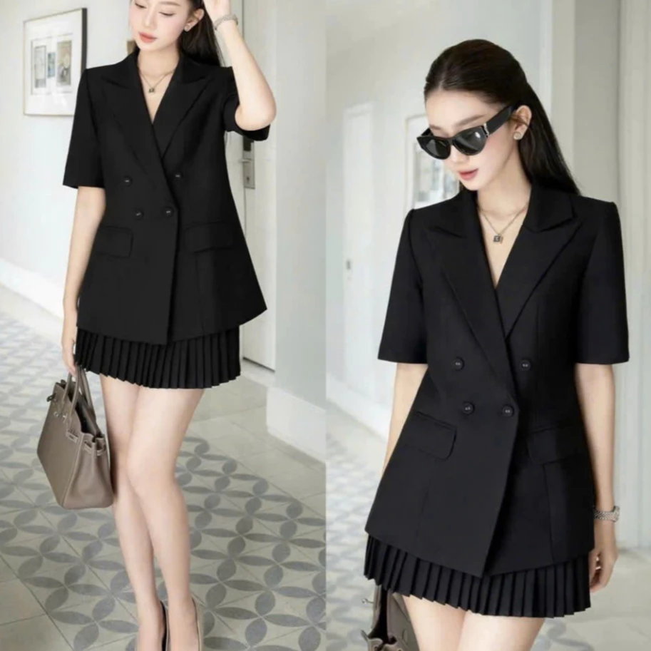 (BIG SIZE) SÉT ÁO VEST BLAZER KÈM CHÂN VÁY XẾP LY HÀNG CHUẨN FORM, MAY KỸ ĐẸP, TRẺ TRUNG, NĂNG ĐỘNG