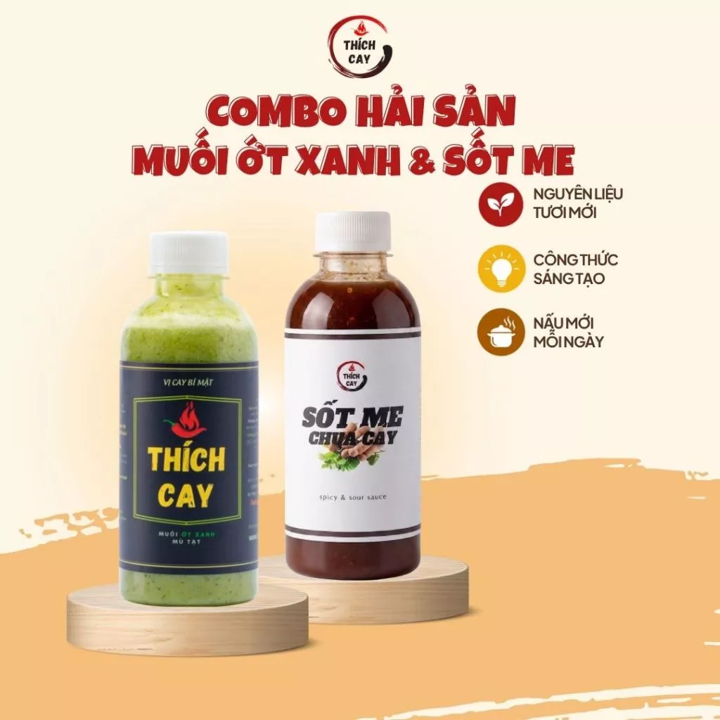Combo Hải Sản - Sốt me chua cay 250ml, Muối ớt xanh mù tạt 250ml