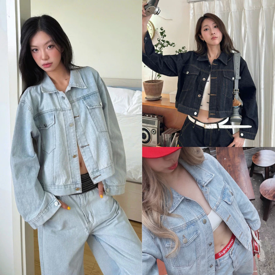 [HÀNG MỚI]Áo Khoác Jean Xanh Bạc Unisex NAGUU Dáng Lửng, Áo Khoác Bò Ngắn Chất Demin Style Năng Động
