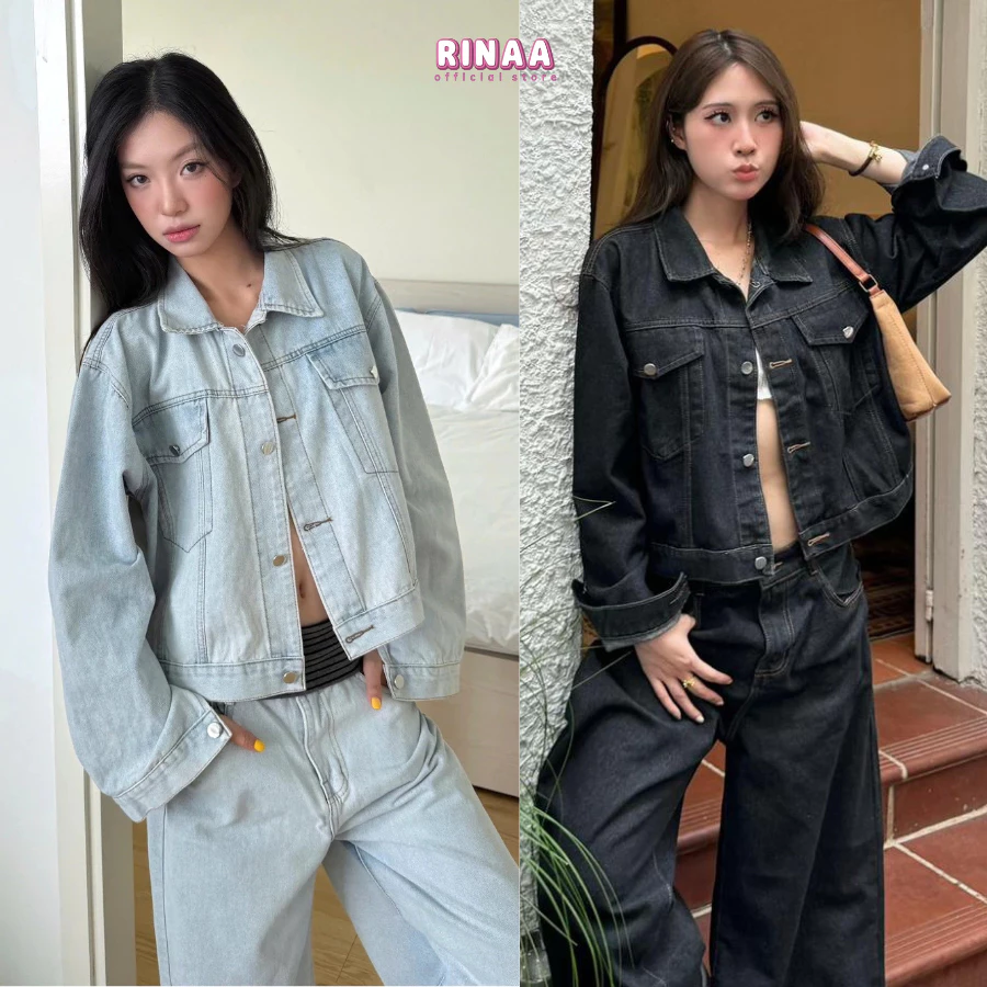 [HÀNG MỚI]Áo Khoác Jean Dáng Ngắn Màu Xanh Bạc Unisex RINAA, Áo Khoác Bò Lửng Chất Demin Năng Động