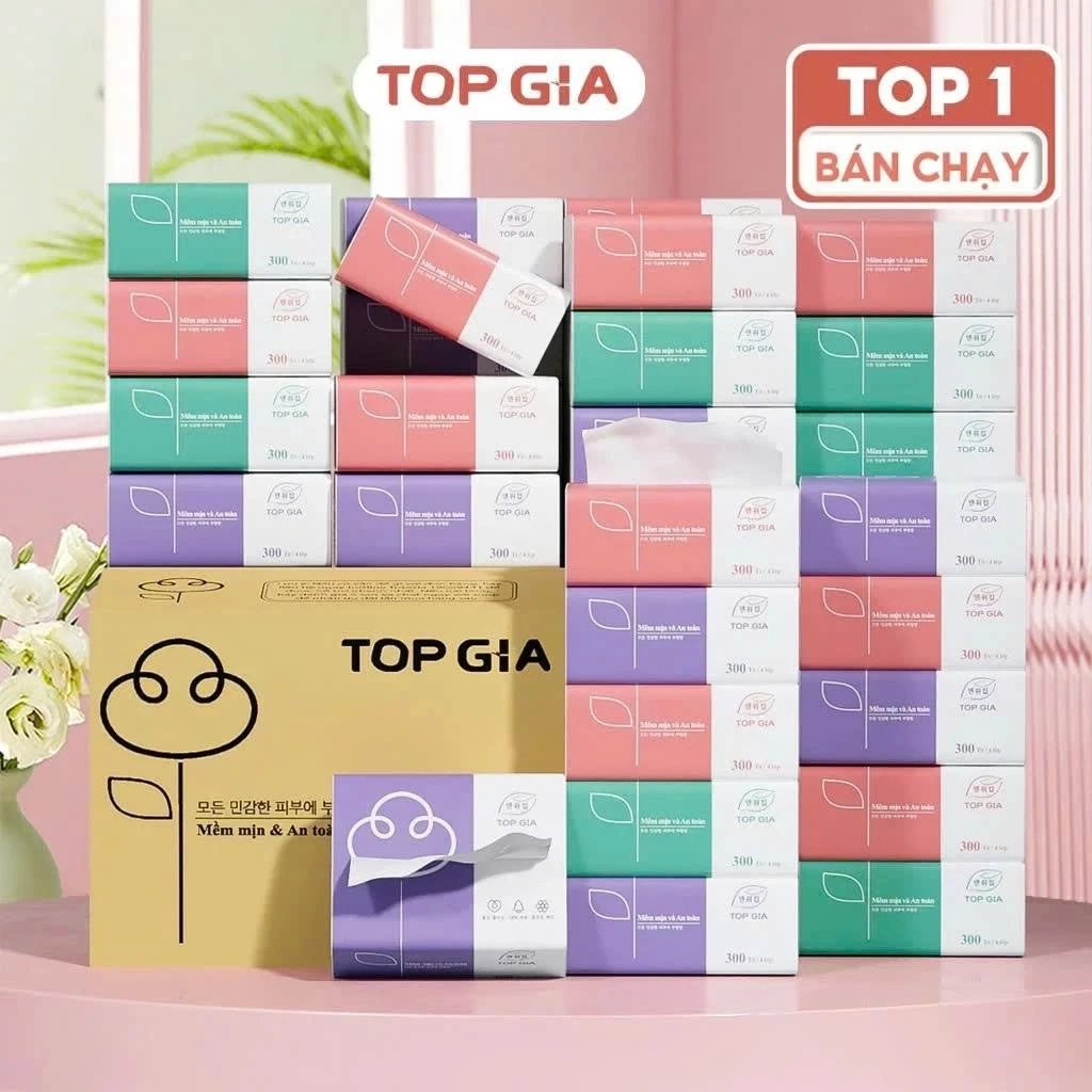 [Topgia 3 màu] Thùng 30 gói/16 gói/10 gói giấy ăn rút  cao cấp 4 lớp dày dặn, mềm mịn
