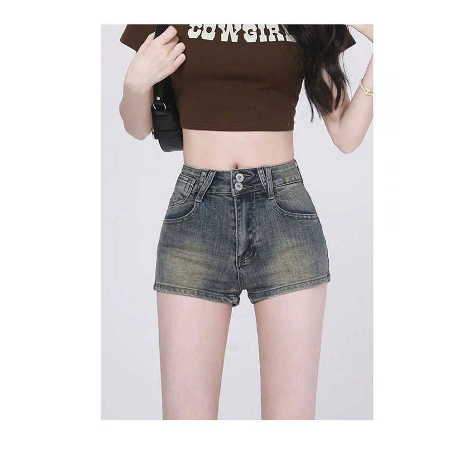 Quần Short Nữ Jean Ngắn Lưng Cao, Quần Đùi Bò Nữ Tôn Vòng 3 Phong Cách Y2K ED14