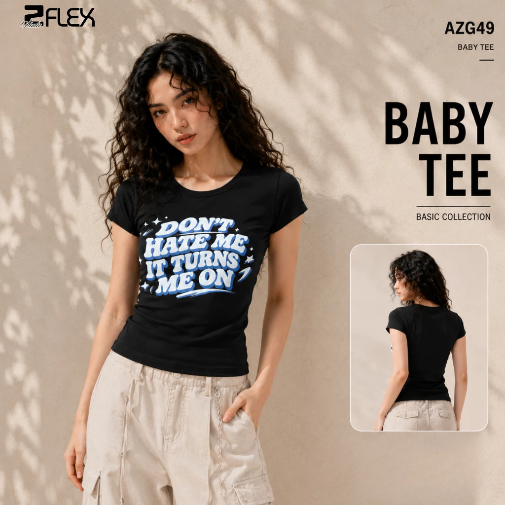Áo Baby Tee Nữ Form Ôm Cổ Tròn Tay Ngắn Cotton Co Giãn Urban Streetwear AZG49