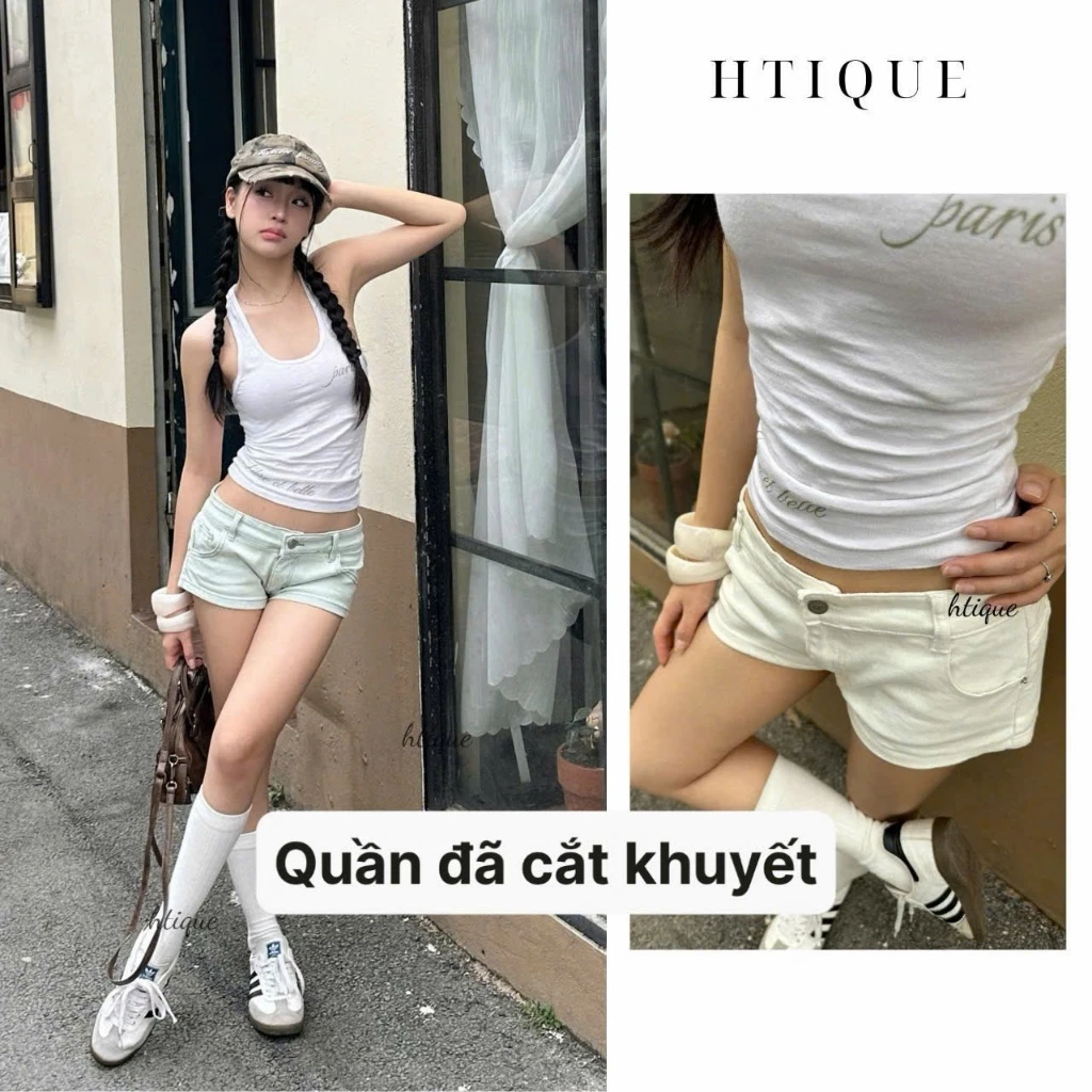 XẢ QUẦN ĐÃ CAT KHUYẾT - Quần sooc jeans đùi phong cách cá tính, quần sooc jean cạp trễ đã cat khuyet CK01