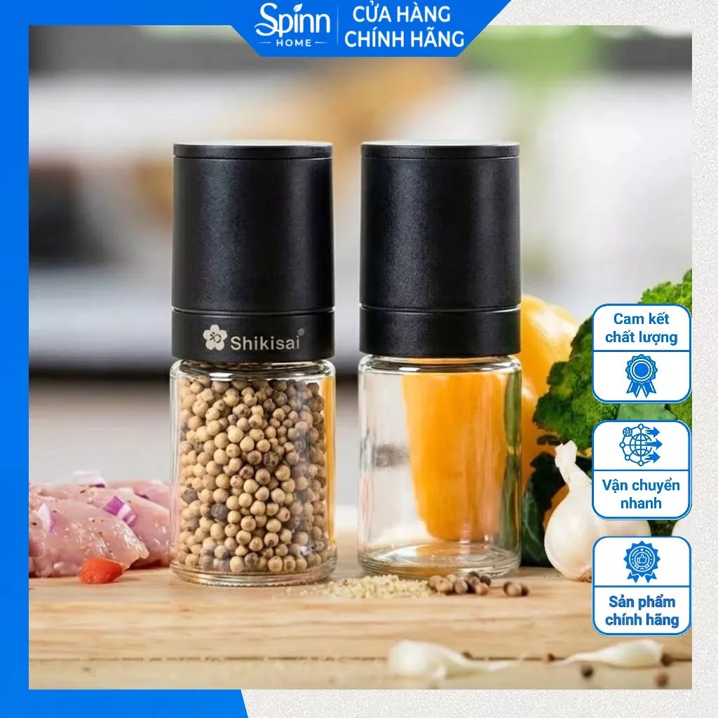 Máy xay tiêu thủy tinh Nhật shikisai cao cấp, lọ xay muối gia vị dụng cụ nhà bếp hiện đại
