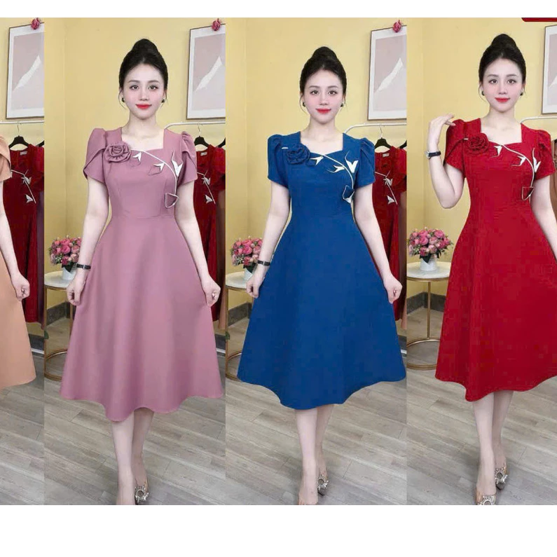 (MAY ĐẸP ) ĐẦM NỮ DÁNG XÒE THIẾT KẾ ĐÍNH HOA NỔI LÁ TRẮNG  PHÙ HỢP ĐI TIỆC ( CÓ BIGSIZE) NY NA STORE