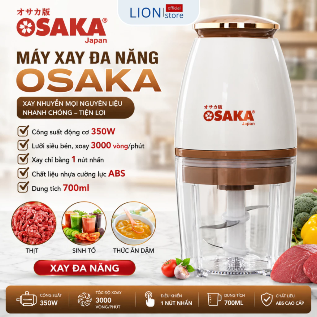 [𝐠𝐢𝐚𝐝𝐮𝐧𝐠𝐋𝐈𝐎𝐍] Máy Xay Đa Năng Osaka Nắp Đồng Chính Hãng, Máy Xay Sinh Tố Cầm Tay, Máy Xay Thịt Mini Cao Cấp X117