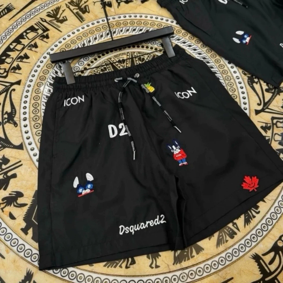 Quần Đùi Nam DSQ Chất Vải Gió Hai Lớp Cực Thoáng Mát In Hình Sticker , Quần Short Nam DSQ Sticker Siêu Chất
