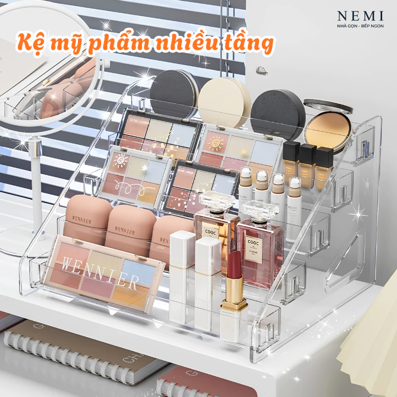 Kệ Đựng Mỹ Phẩm Trong Suốt NEMI 5-7 Tầng, Hộp Đựng Son Môi Phấn Mắt Trang Điểm, Tủ Để Bàn Ký Túc Xá, Kệ Acrylic Mỹ Phẩm