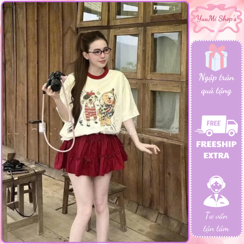Outfit nữ set áo thun trắng ôm nhẹ kèm chân váy kẻ ô thời trang hè thiết kế trẻ trung mới ulzzang HCOM25223