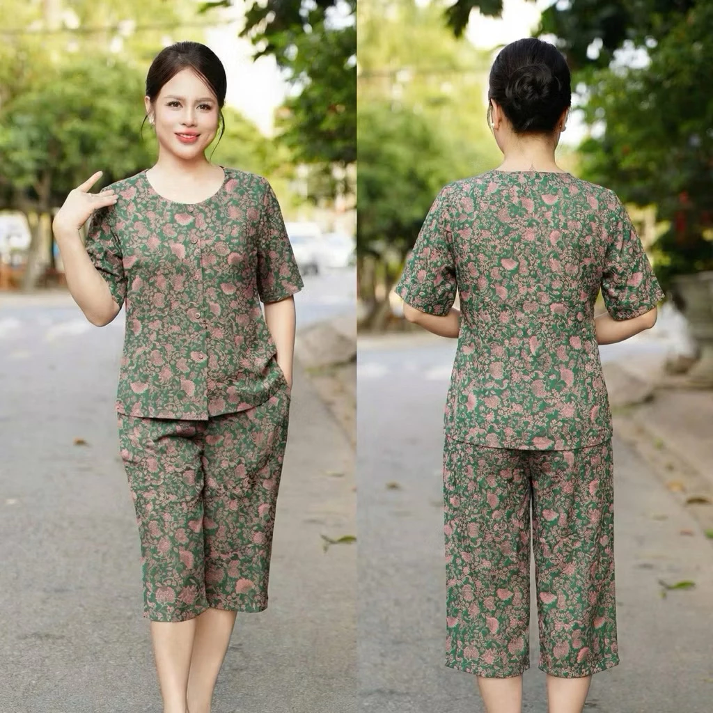 Set đồ kiểu cho các mẹ, quần lửng suông chất gấm hai da thoáng mát. Ms131