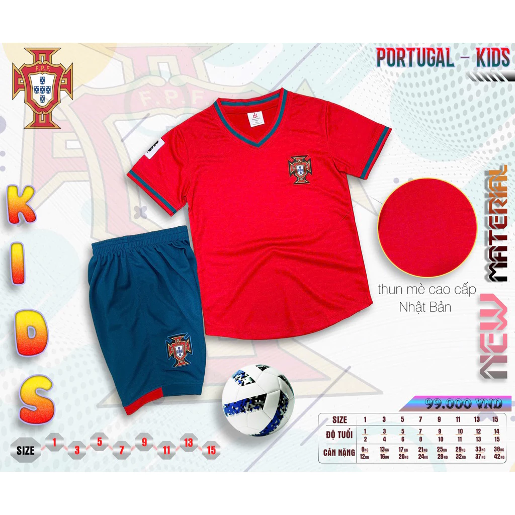 Bộ Quần Áo Đá Banh BĐN Đỏ Trẻ Em (Nhận In Tên Số) Thun Mè Cao Cấp Logo Thêu Kids Top Sport