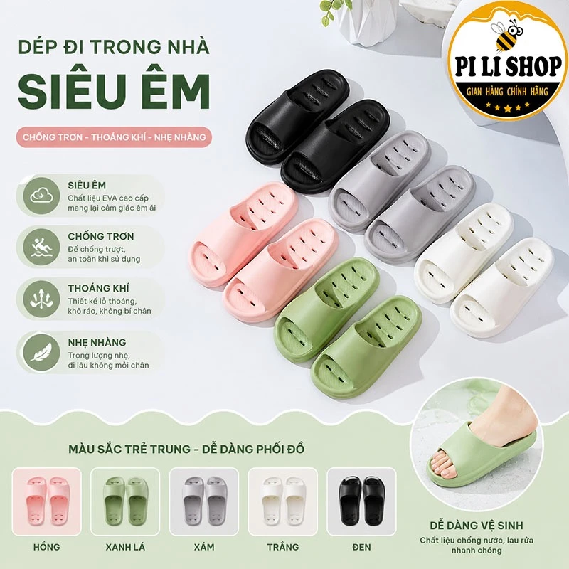 Dép Đi Trong Nhà Quai Ngang Đúc Nguyên Khối Nam Nữ, Dép Cao Su Có Lỗ Thông Hơi Đế Chống Trơn Trượt
