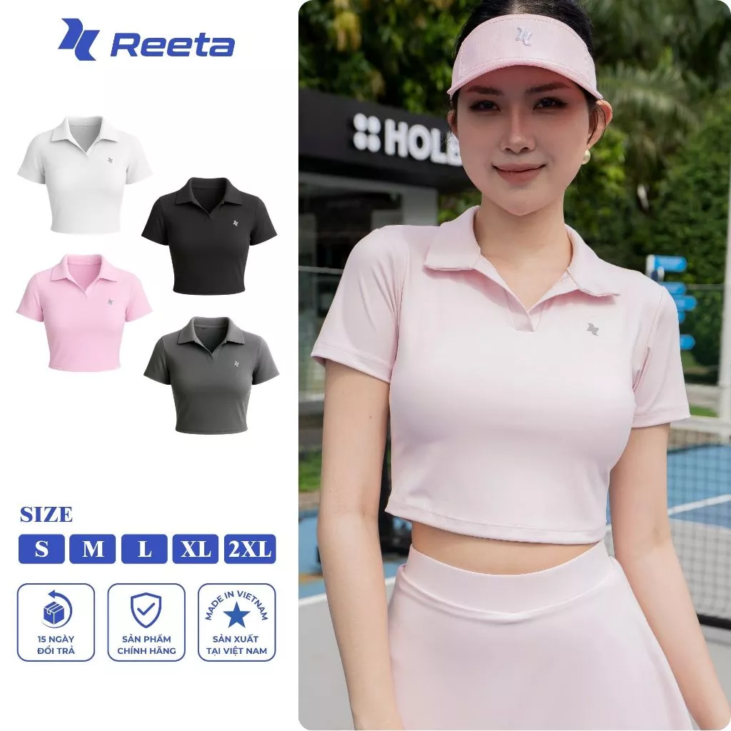 Áo polo croptop Reeta có tay form ôm tập gym yoga ôm body chất vải thoáng mát thấm hút tốt-A217