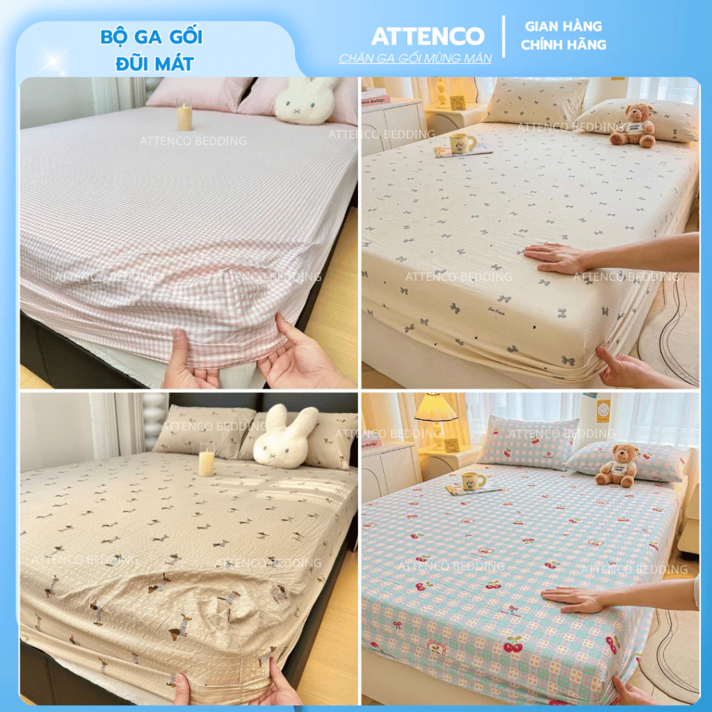 Ga gối Trải Giường Cotton Đũi Bo Chun Dày Dặn Thoáng Mát Màu Sắc Nhẹ Nhàng