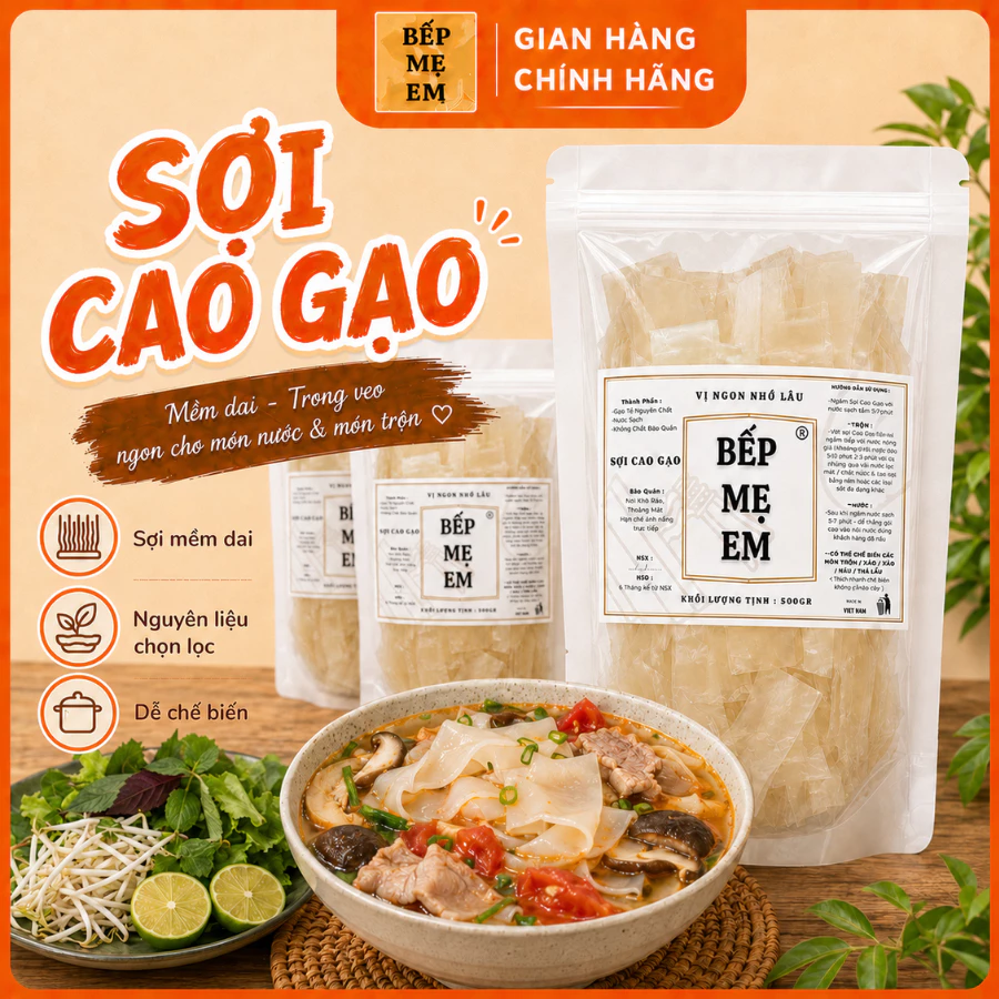 Sợi Cao Gạo Bếp Mẹ Em - Sợi Siêu To - Sợi Mềm - Nhai Sần Sật / Ăn Nấu & Trộn & Nước & Lẩu cực ngon cực cuốn