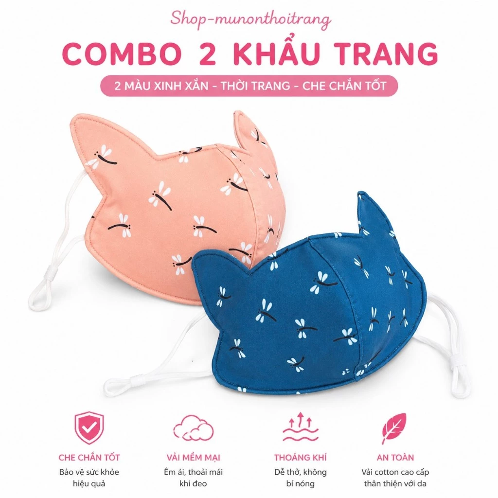 Khẩu trang vải nhung tăm chống nắng hiệu quả, có tai mèo che nắng thái dương, nhiều màu