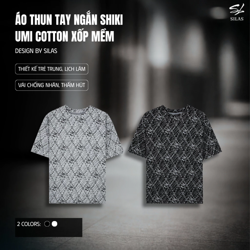 Áo Thun Silas Unisex Tay Ngắn ShiKi Umi Xốp Mềm Họa Tiết Hình Thoi In Chữ - ASLC02