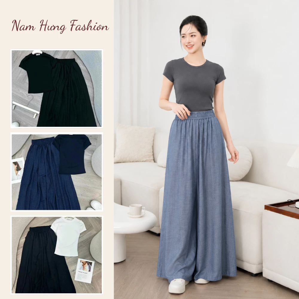 Set áo thun quần đũi mềm mại thoáng khí phối màu bắt mắt trẻ trung - Nam Hưng fashion