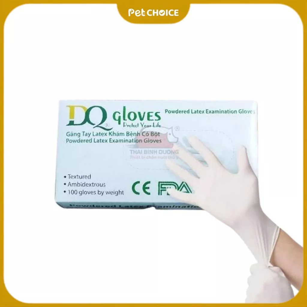 Hộp 100 cái găng tay, bao tay y tế cao su latex DQGloves có bột, an toàn dùng trong thú y