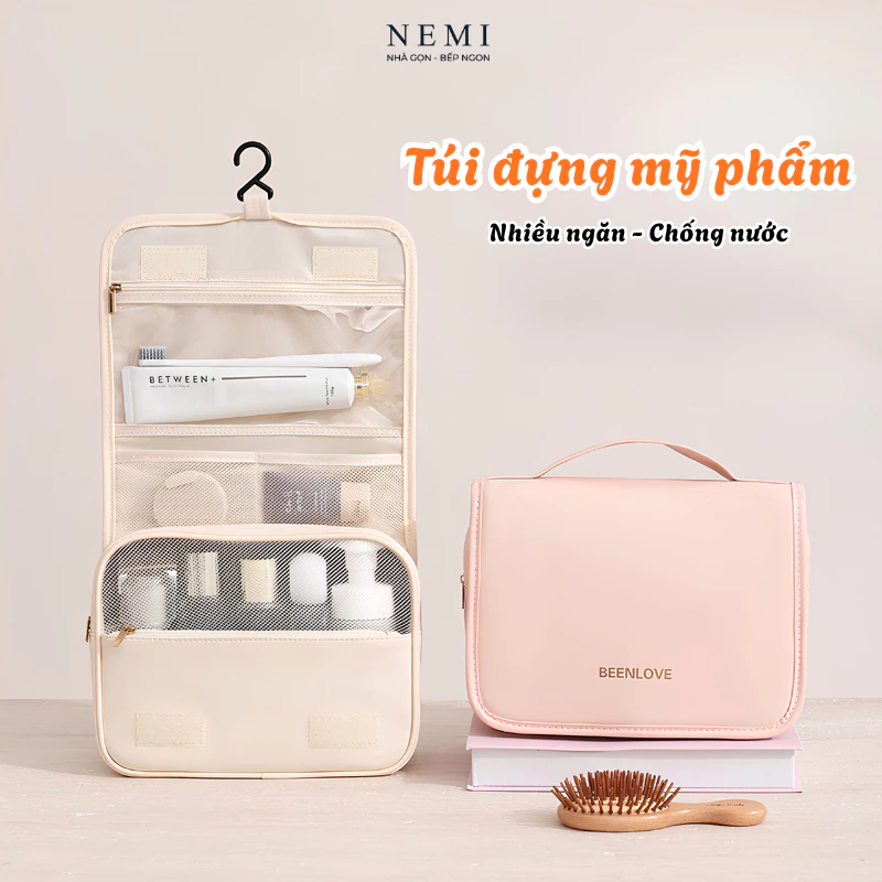 Túi đựng đồ trang điểm makeup cá nhân, túi đựng mỹ phẩm có móc treo, nhiều ngăn chứa tiện lợi