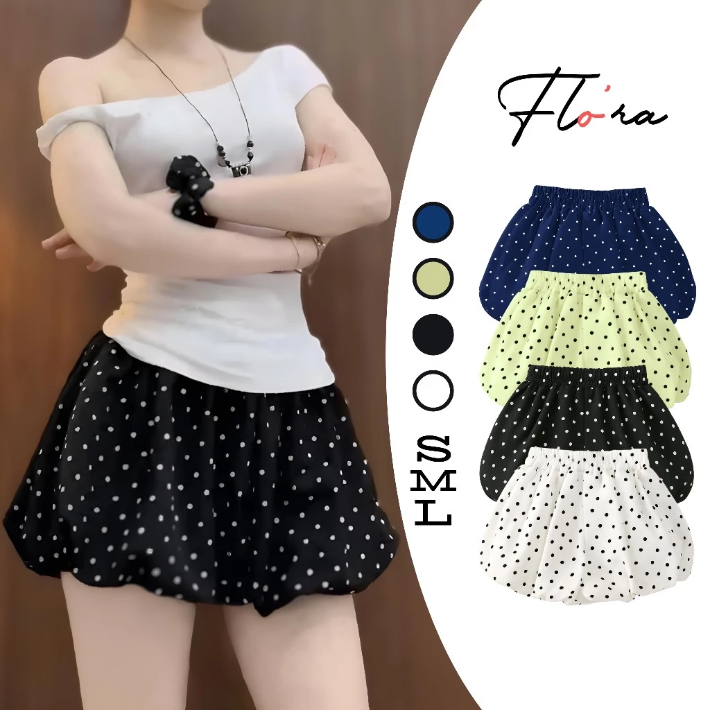 Quần SHORT BÍ NGÔ CHẤM BI 2 Lớp Cạp Lưng Thun Chất Kate QU09,Quần Đùi Nữ Kiểu Phồng Bồng Bềnh Flo'ra