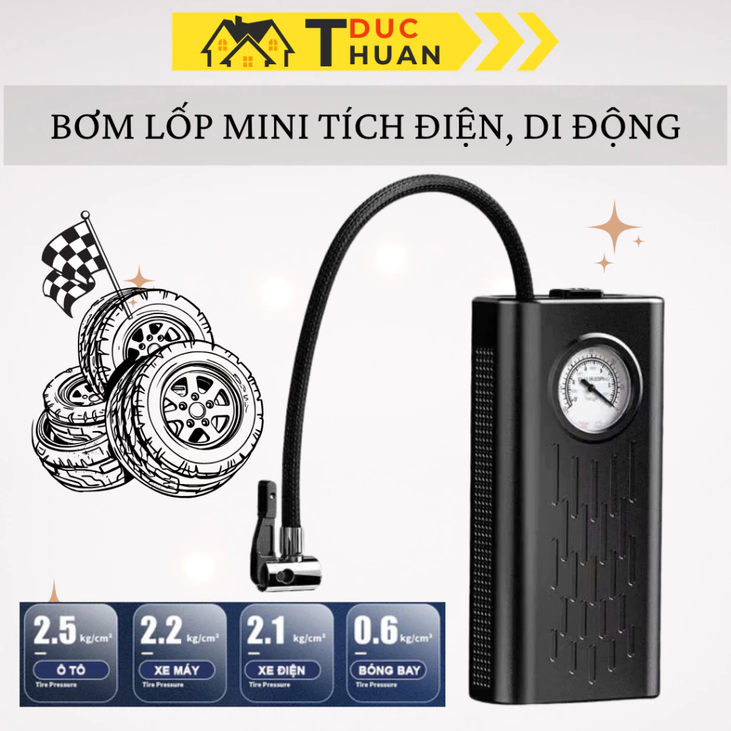 Máy Bơm Lốp Ô Tô, Xe Máy Cầm Tay Không Dây Thông Minh, Cho Mọi Loại Xe Sạc Nhanh - TUIDO SHOP