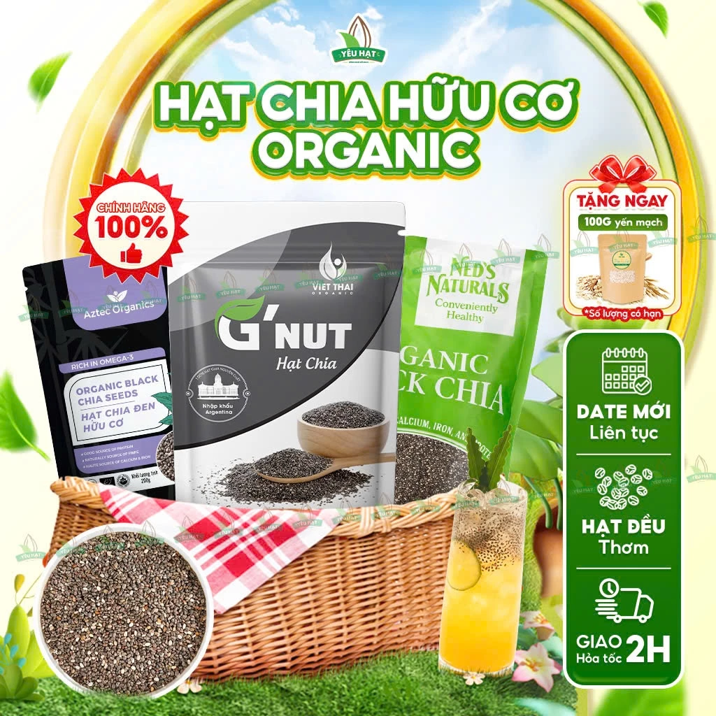 Hạt Chia Hữu Cơ Giảm Cân - Chia Đen Organic Chính Hãng 100% Giàu Omega 3 Detox Yêu Hạt