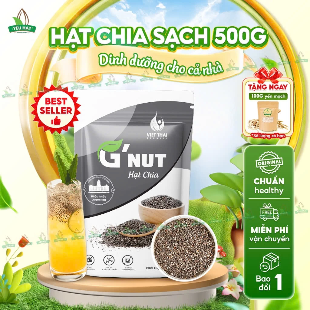 Hạt Chia Giảm Cân G'Nut Chính Hãng 100% Cao Cấp Sạch Detox Đẹp Da Giàu Omega 3 Yêu Hạt