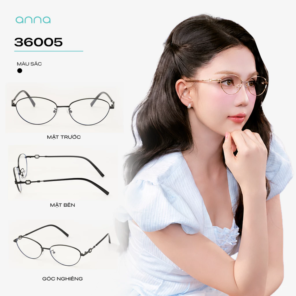 [NGỌC TRINH] Gọng kính thời trang nữ ANNA chất liệu kim loại dáng oval trendy 36005