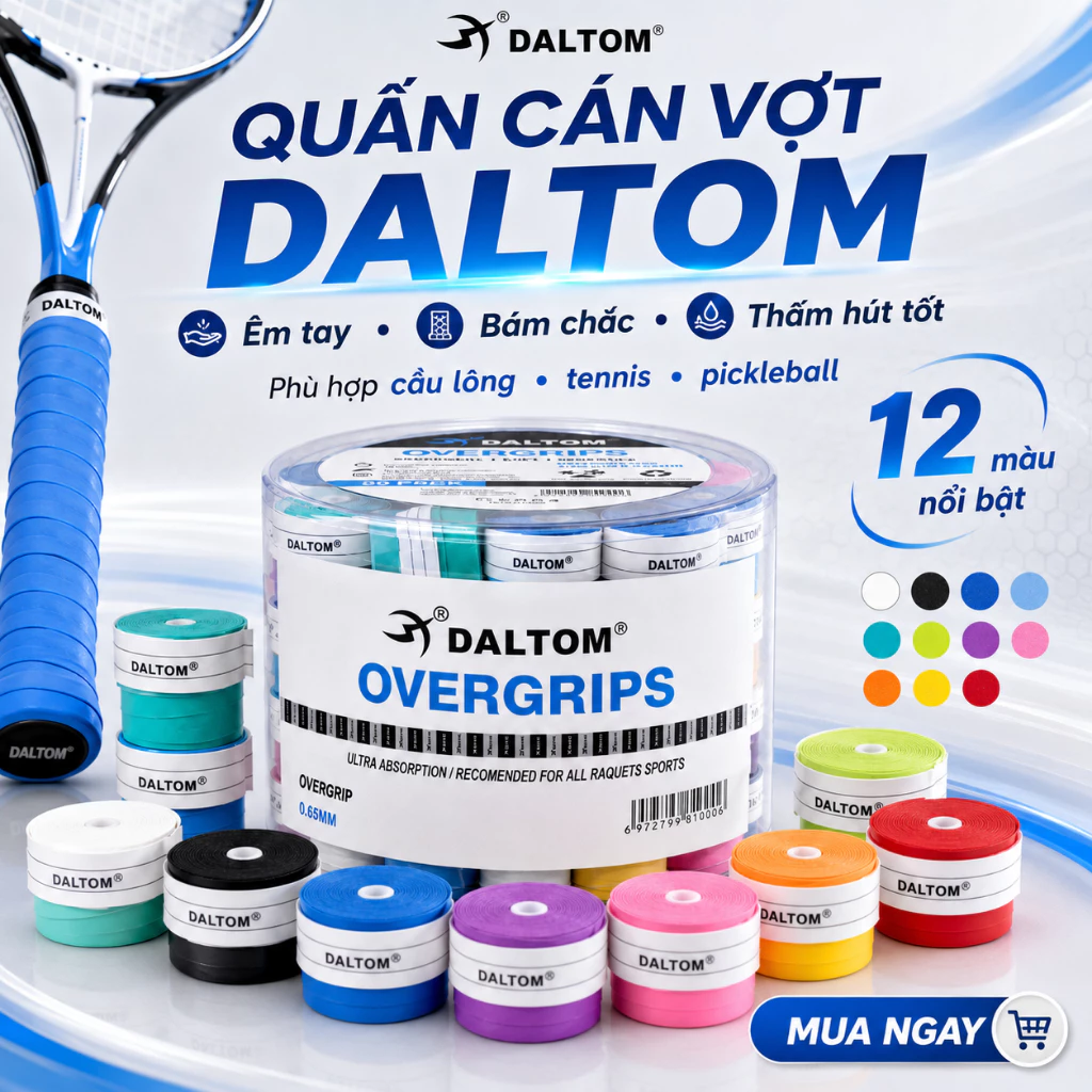 (Combo 5) Quấn cán Shiwei Daltom 2 lớp chính hãng, quấn cán pickleball, cầu lông, tennis chống trơn DT