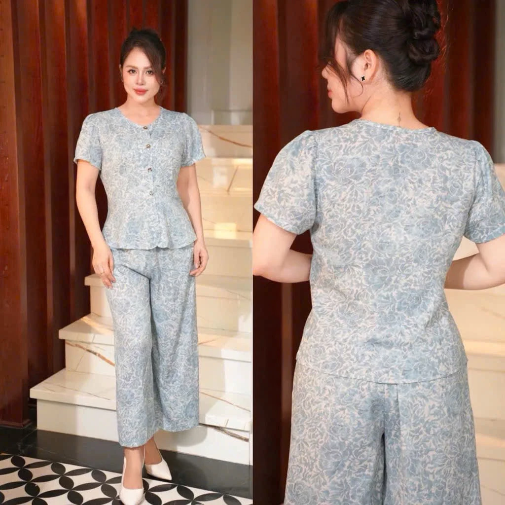 Set đồ kiểu cho các mẹ, quần dài ống rộng, chất lụa mềm mại, thoáng mát. Ms137